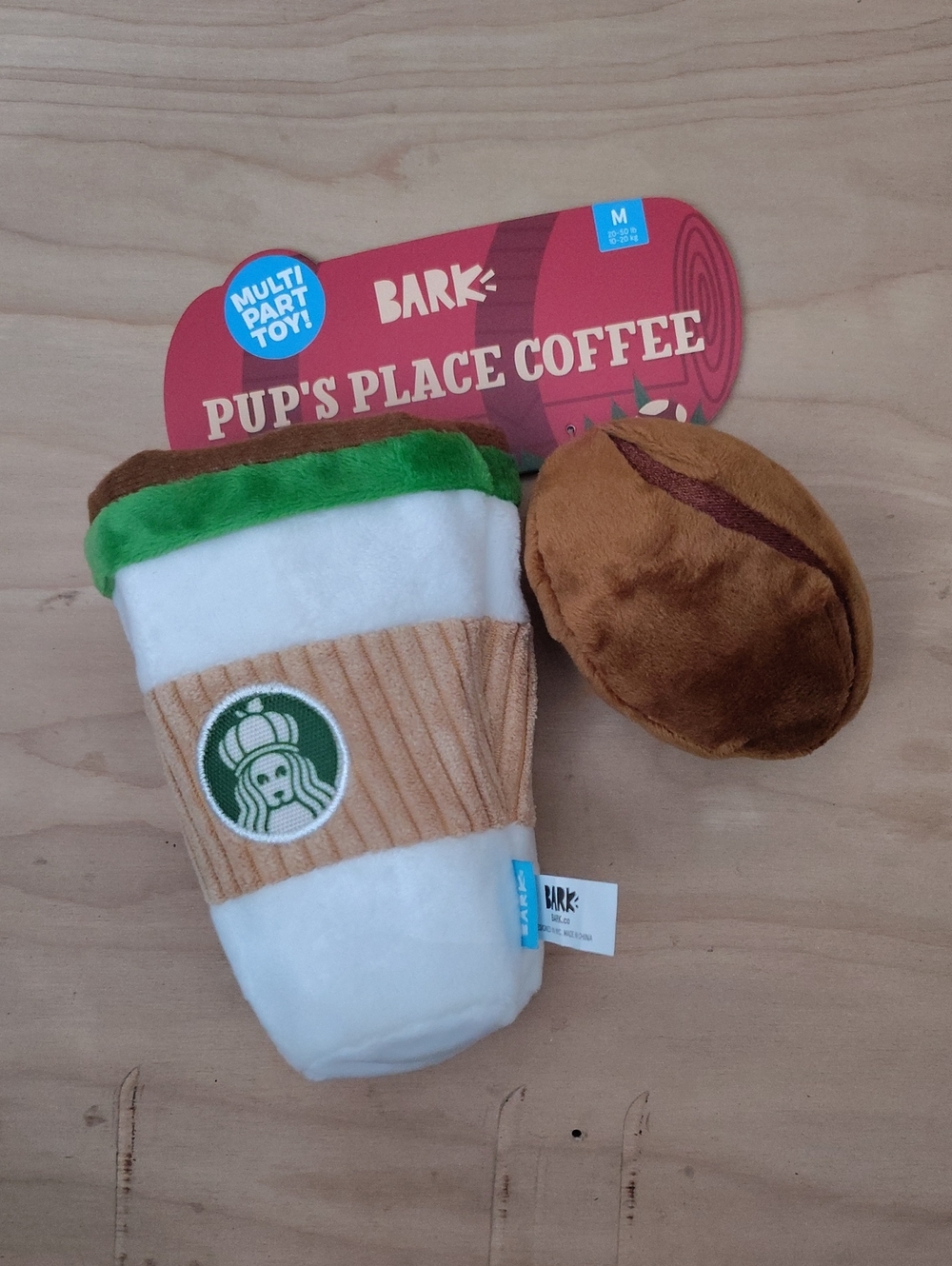 Bark Plush Coffee Cup & Bean Toy - White, Brown & Green